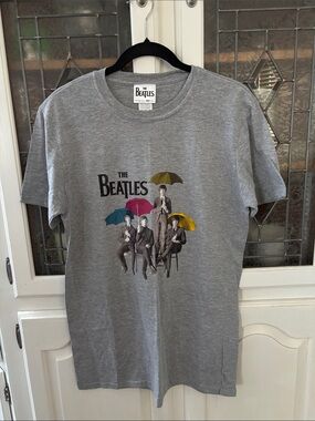 The Beatles Grey Short Sleeve Tee with Colorful Umbrellas